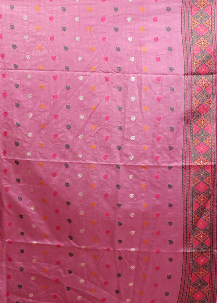 Pink Dupion Silk Saree With Blouse Piece - Image 5