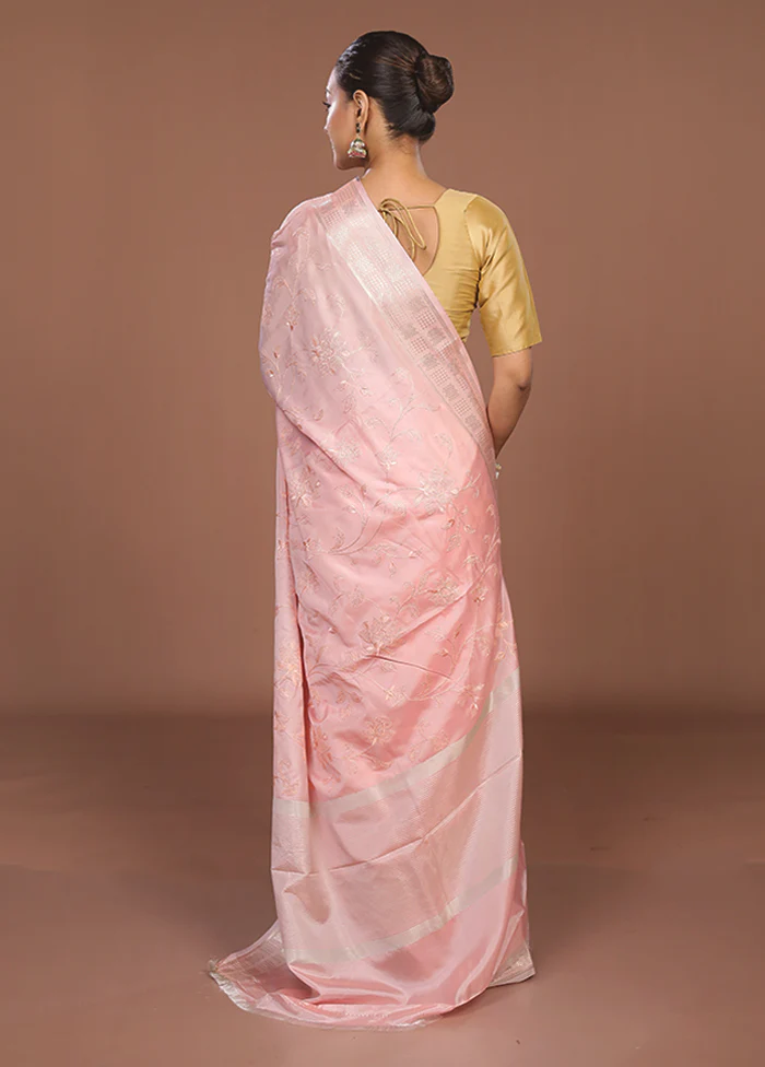 Pink Dupion Silk Saree With Blouse Piece - Image 3