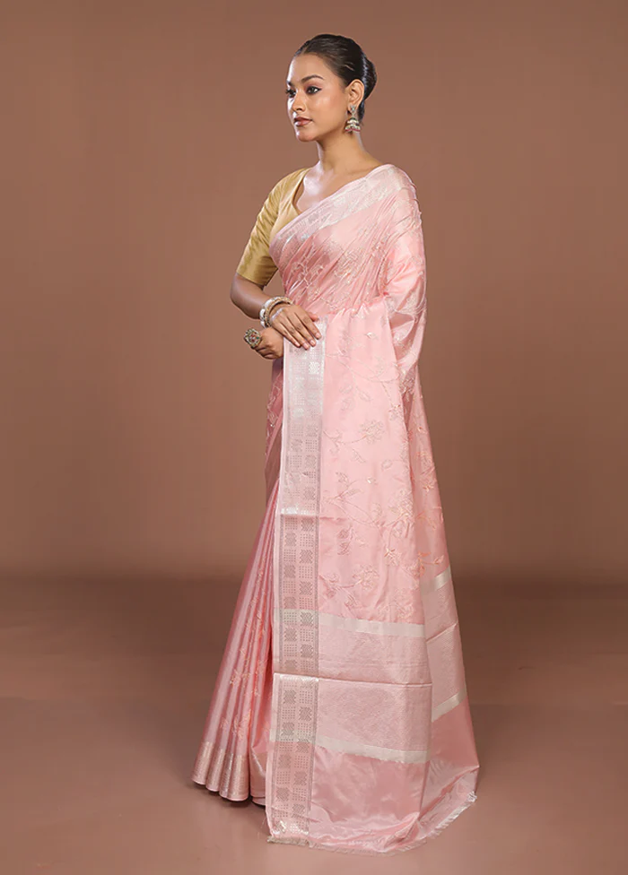 Pink Dupion Silk Saree With Blouse Piece - Image 4
