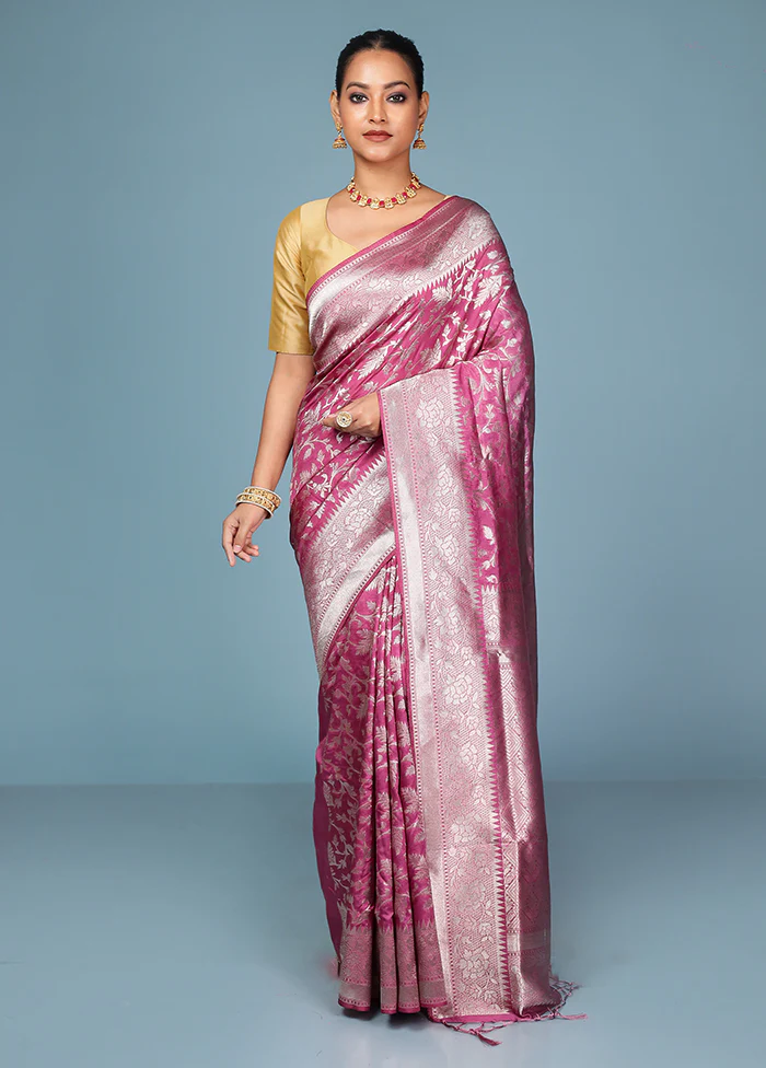 Pink Dupion Silk Saree With Blouse Piece - Image 2