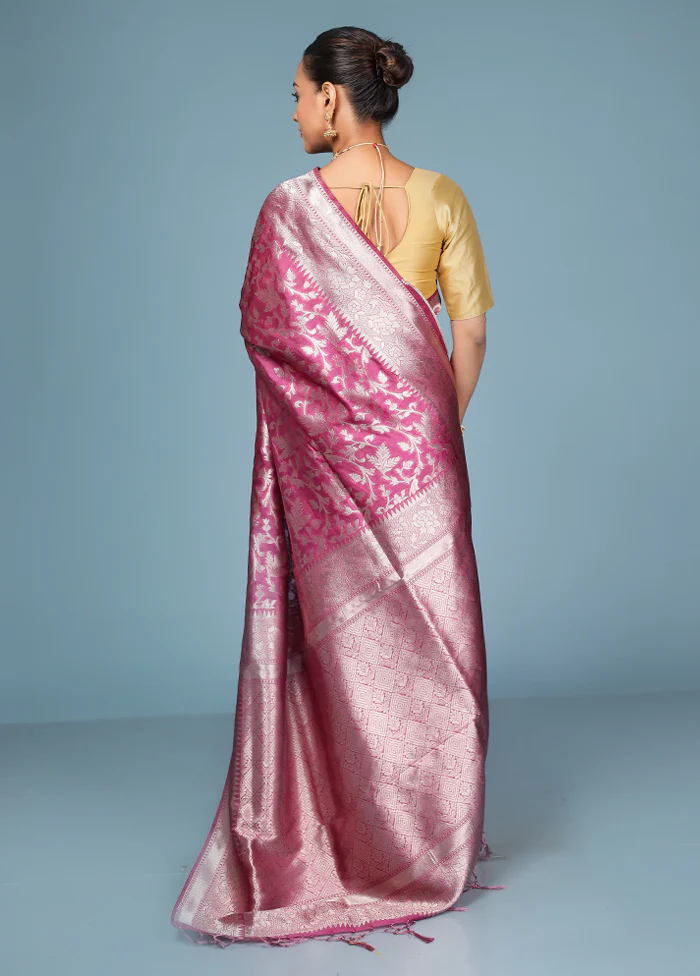 Pink Dupion Silk Saree With Blouse Piece - Image 3
