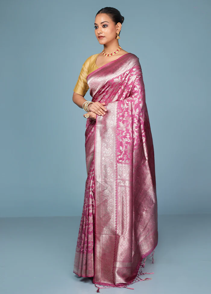 Pink Dupion Silk Saree With Blouse Piece - Image 4