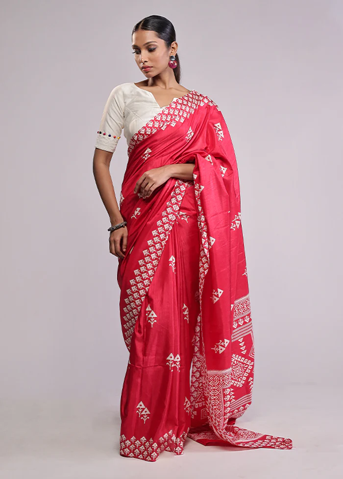 Pink Dupion Silk Saree With Blouse Piece - Image 2
