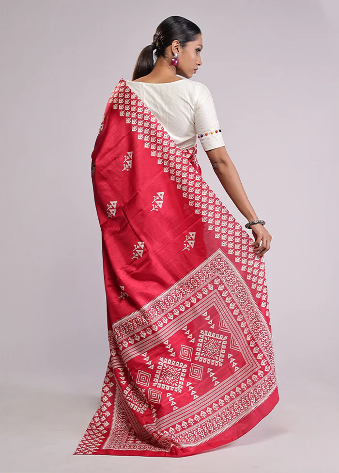 Pink Dupion Silk Saree With Blouse Piece - Image 3