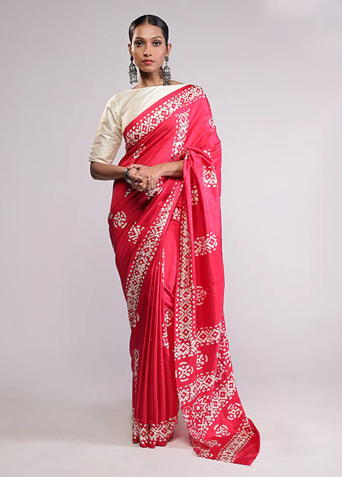 Pink Dupion Silk Saree With Blouse Piece - Image 2