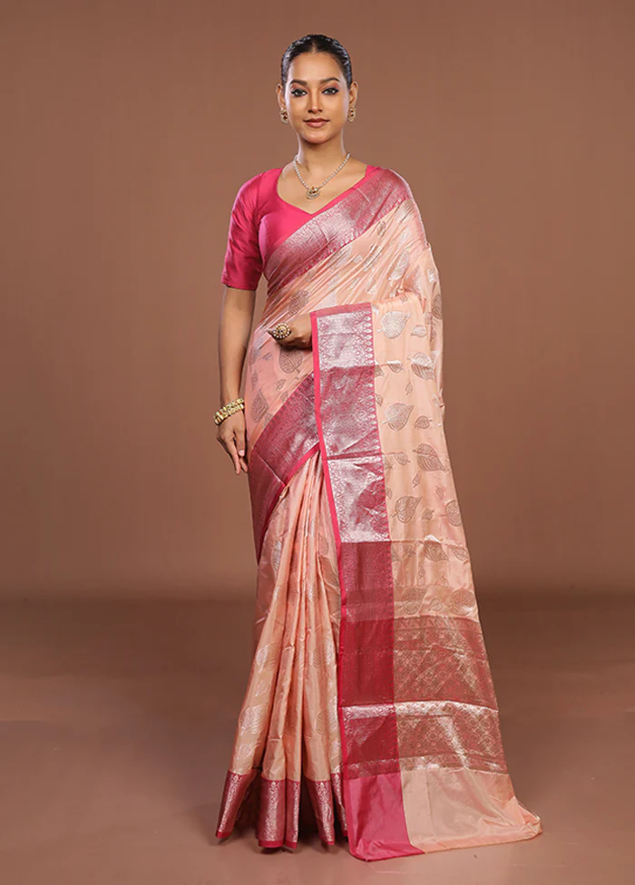 Peach Dupion Silk Saree With Blouse Piece - Image 2