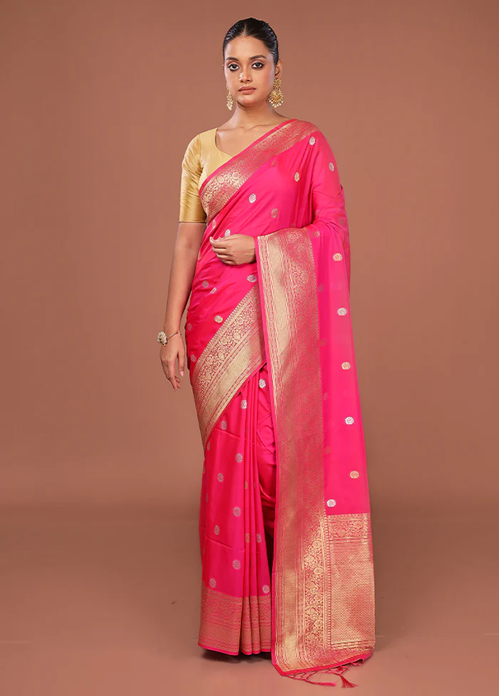 Pink Dupion Silk Saree With Blouse Piece - Image 2