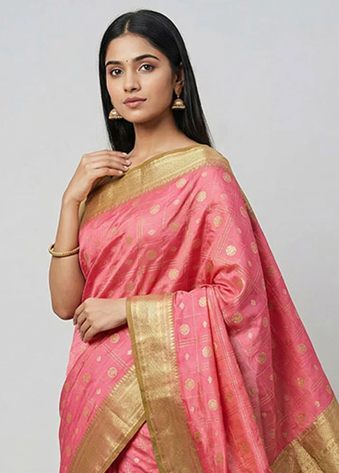 Pink Dupion Silk Saree With Blouse Piece - Image 2