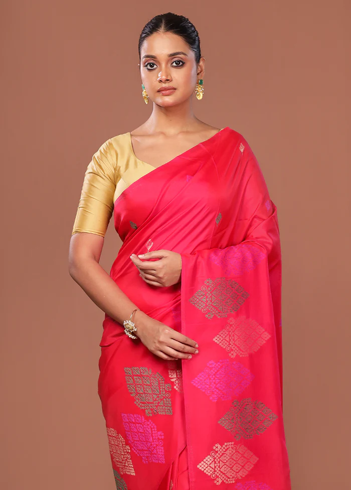 Pink Dupion Silk Saree With Blouse Piece