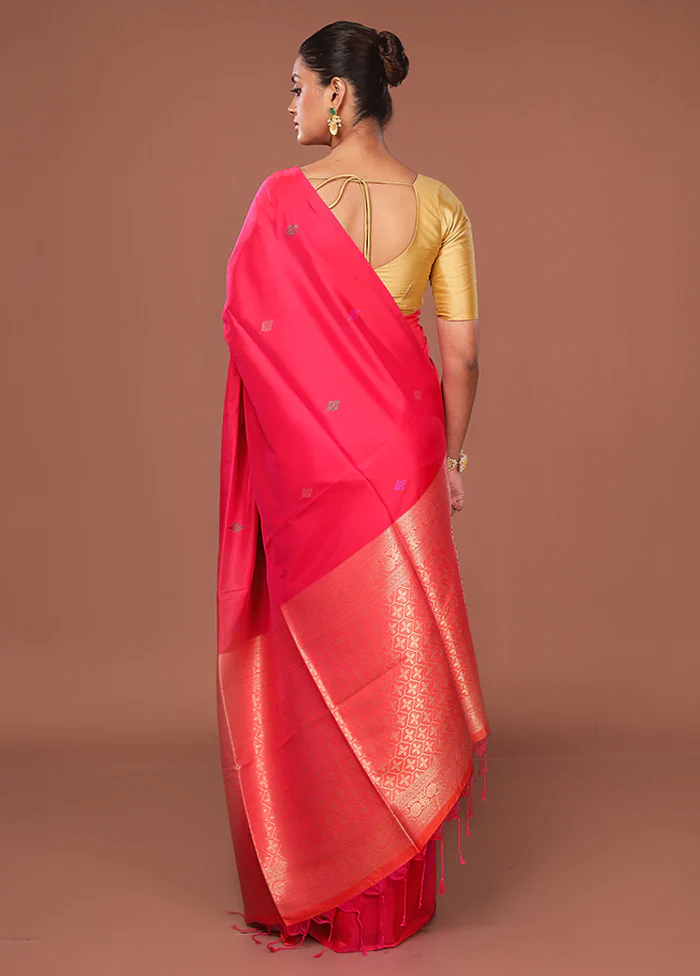 Pink Dupion Silk Saree With Blouse Piece - Image 3
