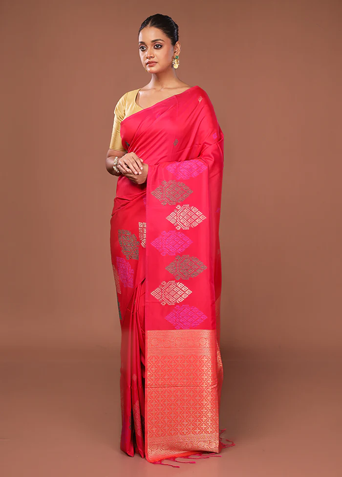 Pink Dupion Silk Saree With Blouse Piece - Image 4