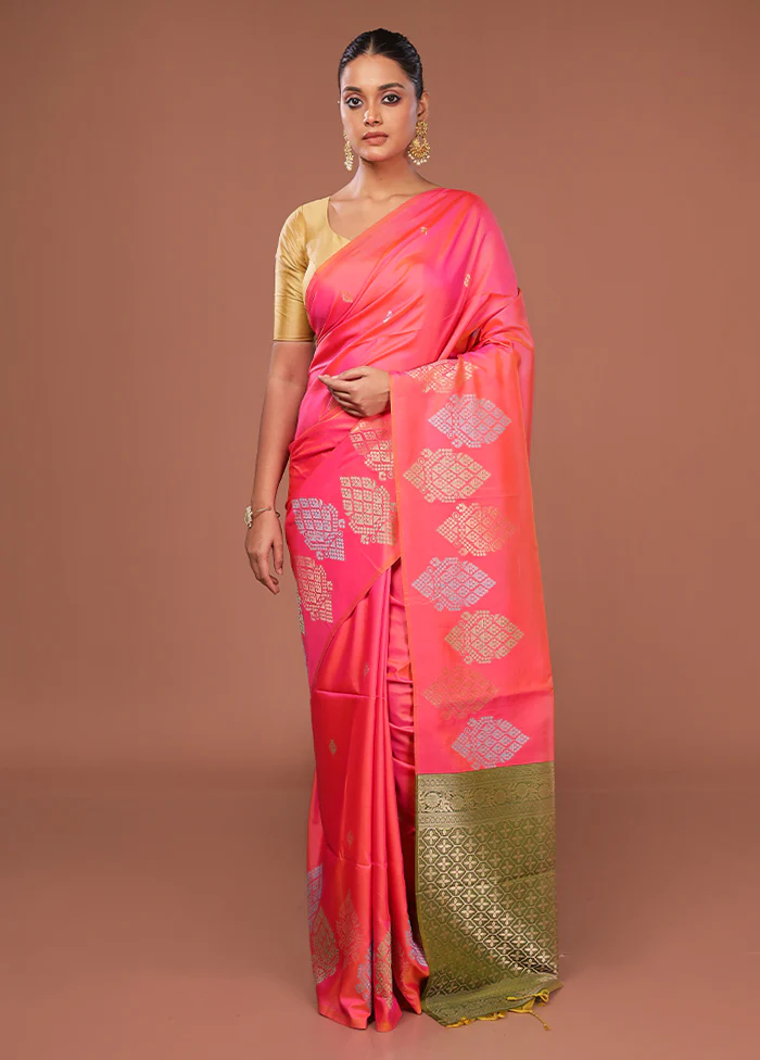 Pink Dupion Silk Saree With Blouse Piece - Image 2