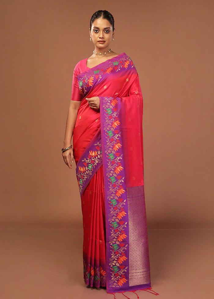 Pink Dupion Silk Saree With Blouse Piece - Image 2