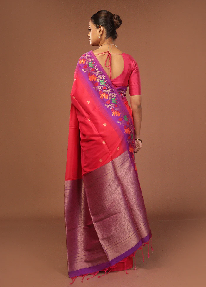 Pink Dupion Silk Saree With Blouse Piece - Image 3