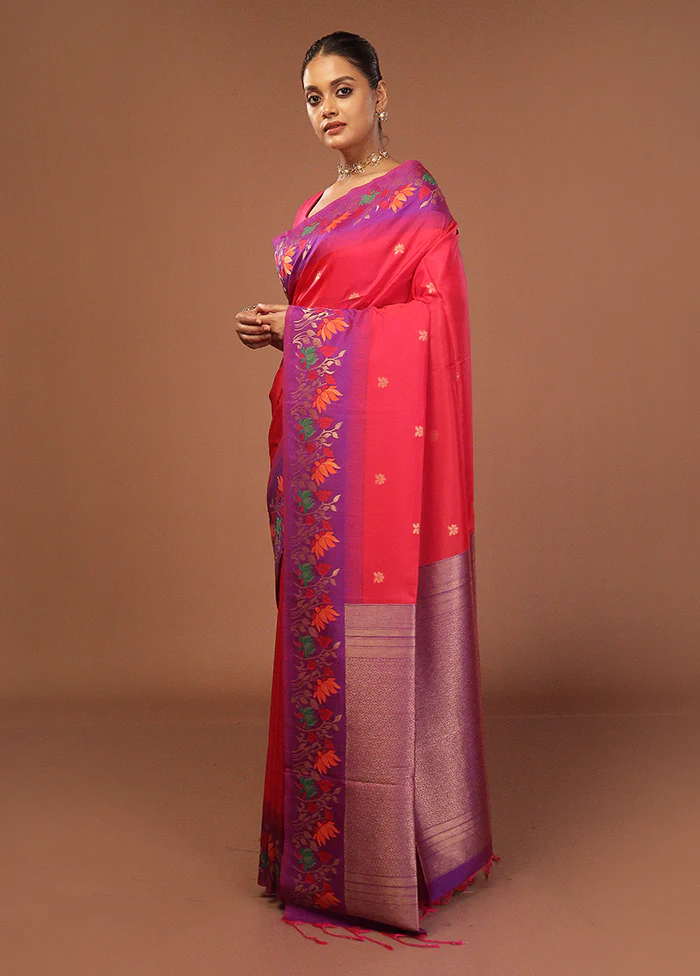 Pink Dupion Silk Saree With Blouse Piece - Image 4