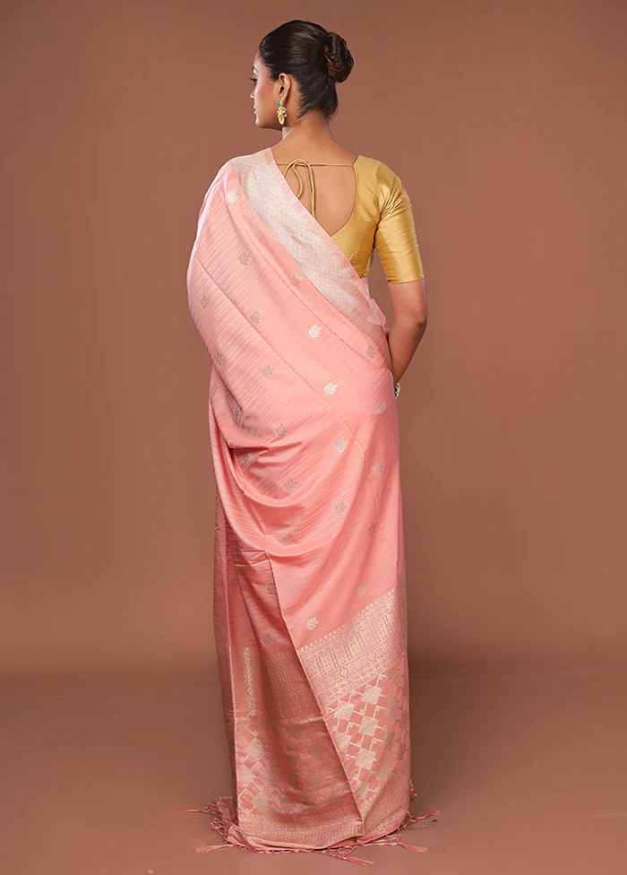 Pink Dupion Silk Saree With Blouse Piece - Image 3