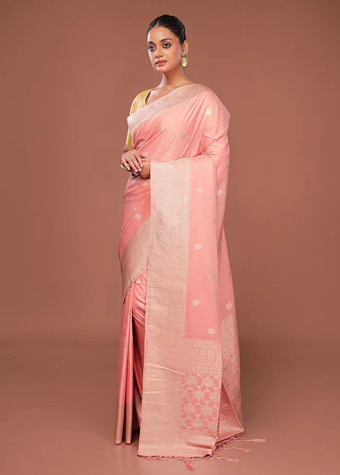 Pink Dupion Silk Saree With Blouse Piece - Image 4