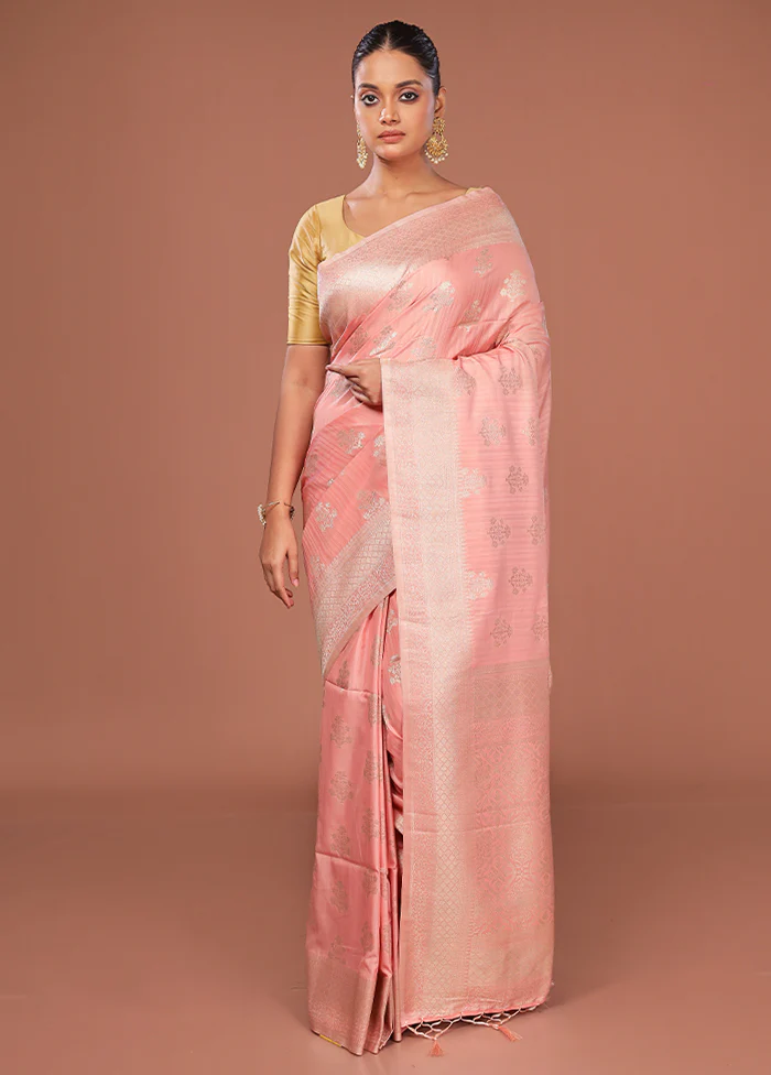 Pink Dupion Silk Saree With Blouse Piece - Image 2