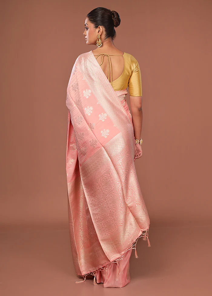 Pink Dupion Silk Saree With Blouse Piece - Image 3