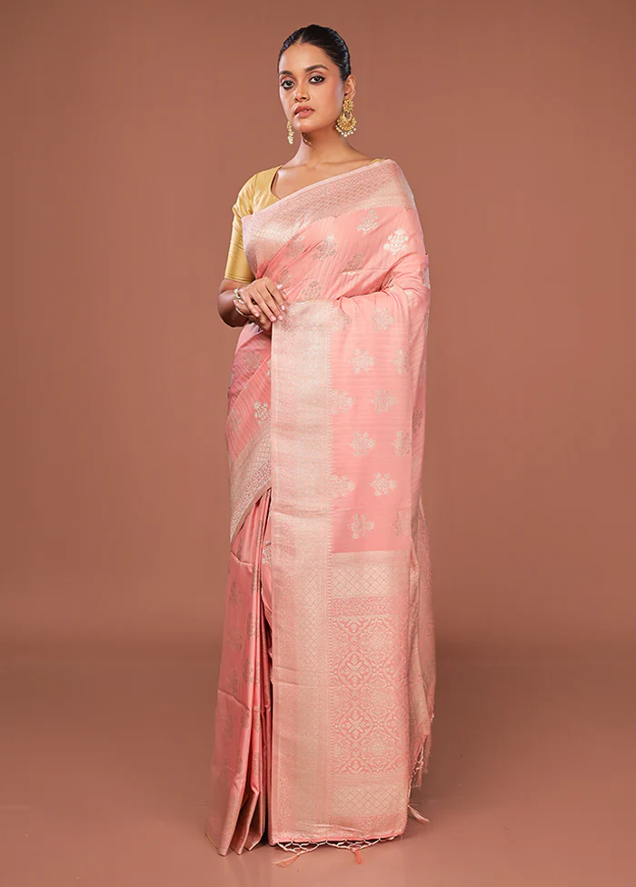 Pink Dupion Silk Saree With Blouse Piece - Image 4