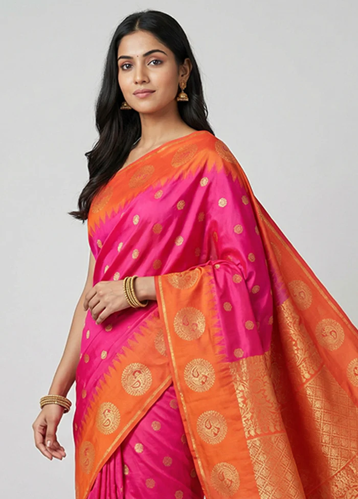 Pink Dupion Silk Saree With Blouse Piece - Image 2