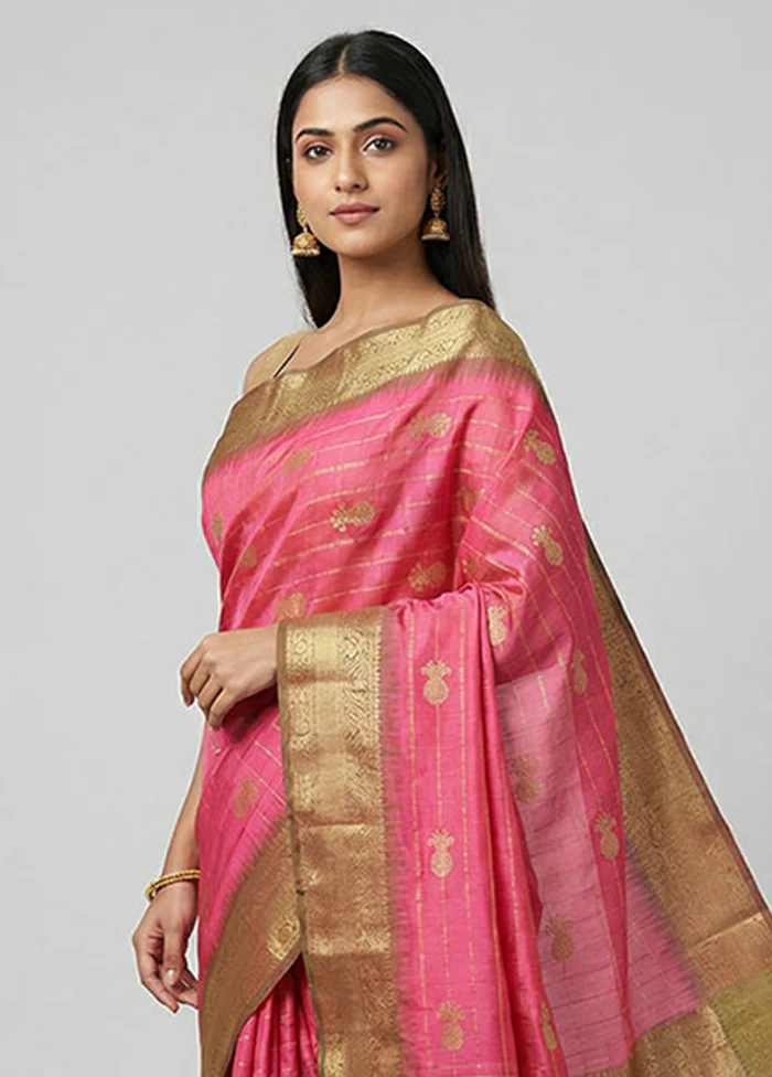 Pink Dupion Silk Saree With Blouse Piece - Image 2