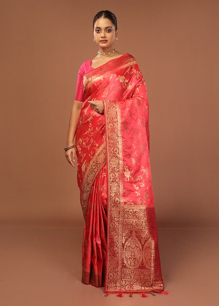 Pink Dupion Silk Saree With Blouse Piece - Image 2