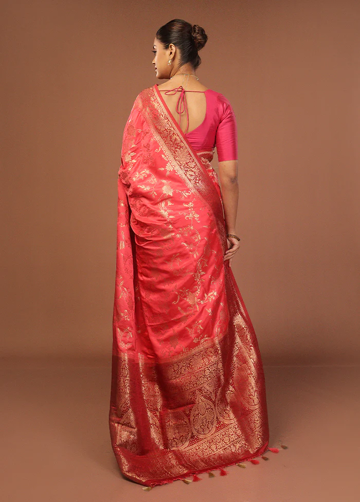 Pink Dupion Silk Saree With Blouse Piece - Image 3
