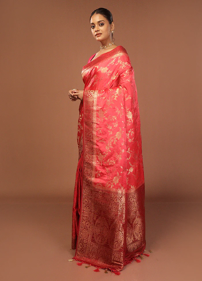 Pink Dupion Silk Saree With Blouse Piece - Image 4
