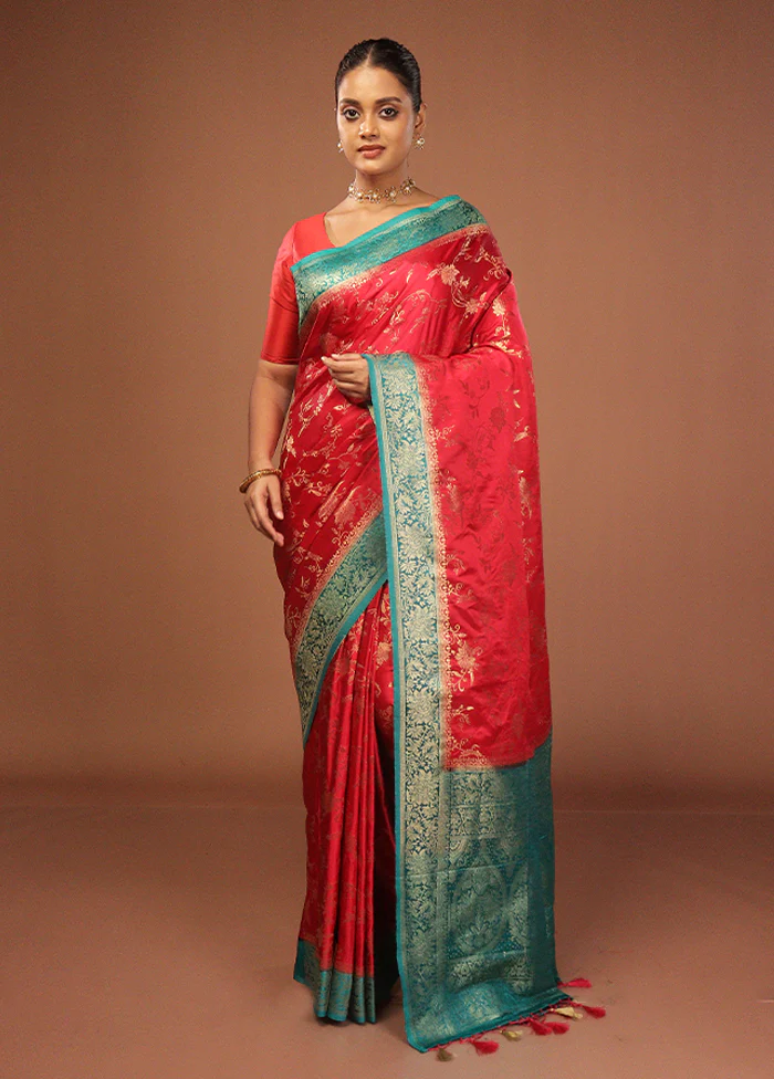 Pink Dupion Silk Saree With Blouse Piece - Image 2