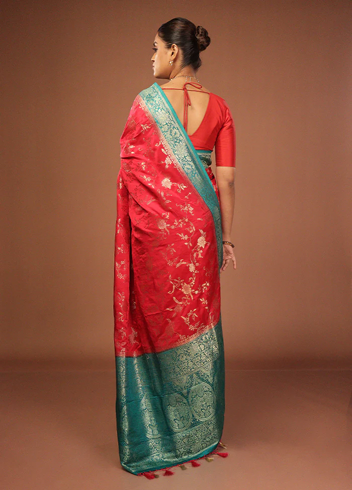 Pink Dupion Silk Saree With Blouse Piece - Image 3
