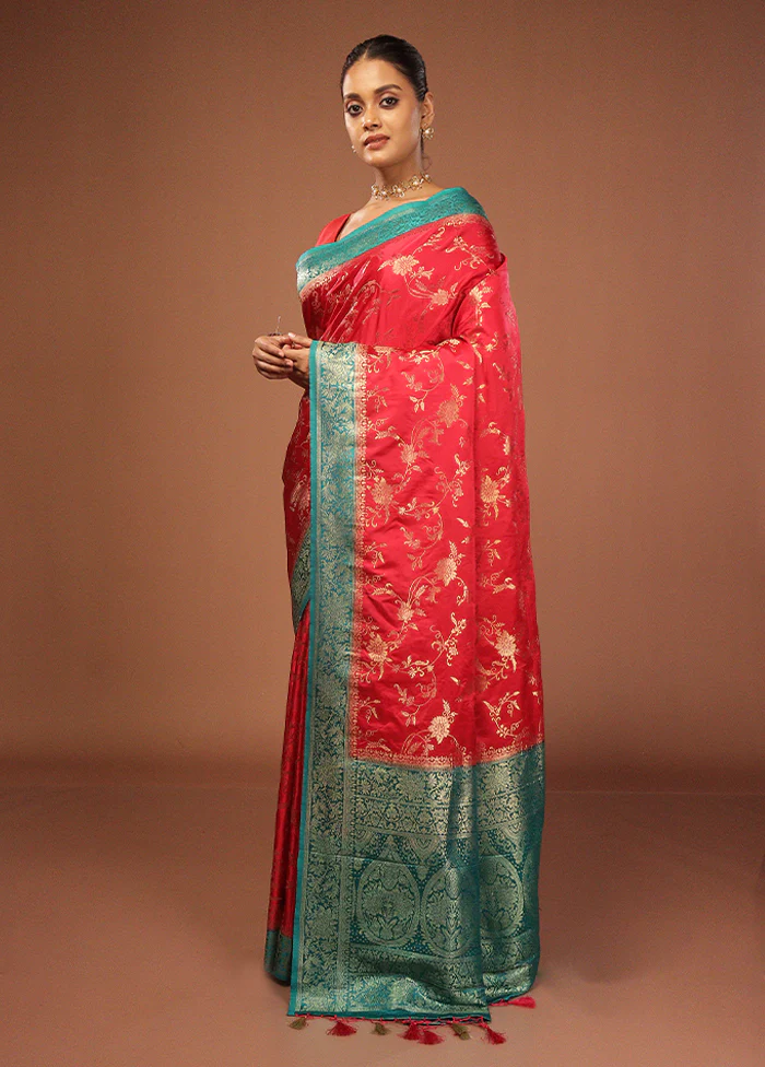 Pink Dupion Silk Saree With Blouse Piece - Image 4