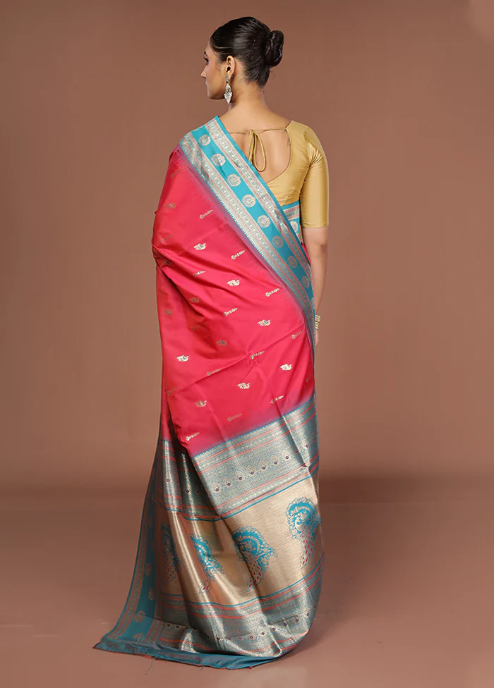 Pink Dupion Silk Saree With Blouse Piece - Image 3