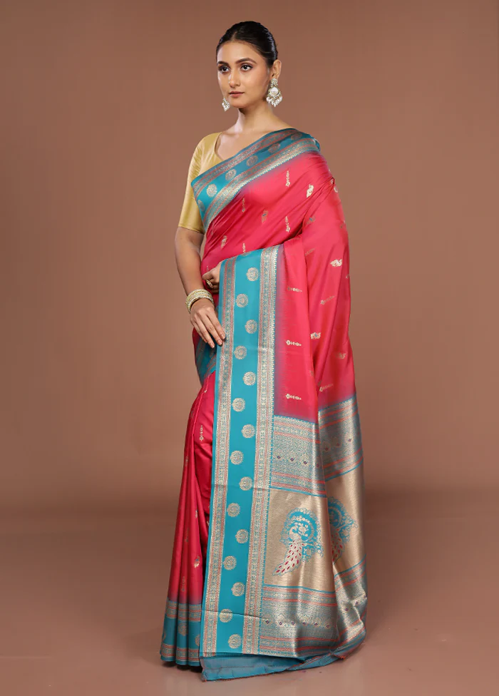 Pink Dupion Silk Saree With Blouse Piece - Image 4