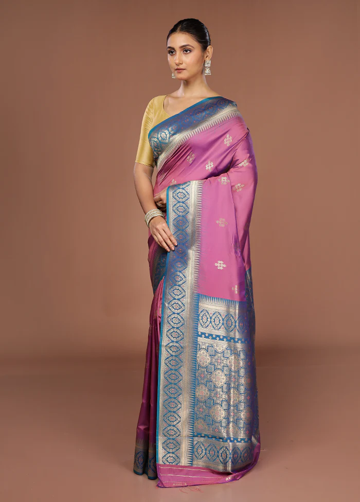 Pink Dupion Silk Saree With Blouse Piece - Image 4