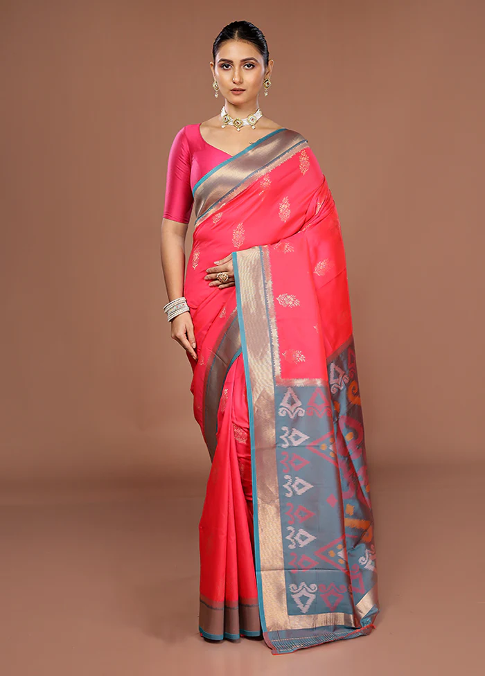 Pink Dupion Silk Saree With Blouse Piece - Image 2