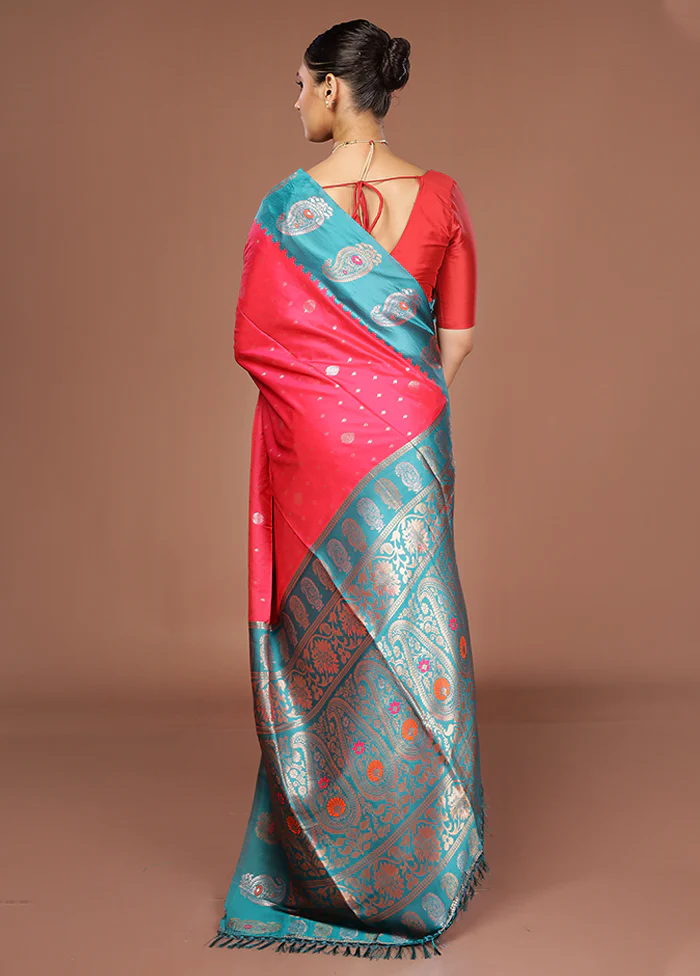 Pink Dupion Silk Saree With Blouse Piece - Image 3