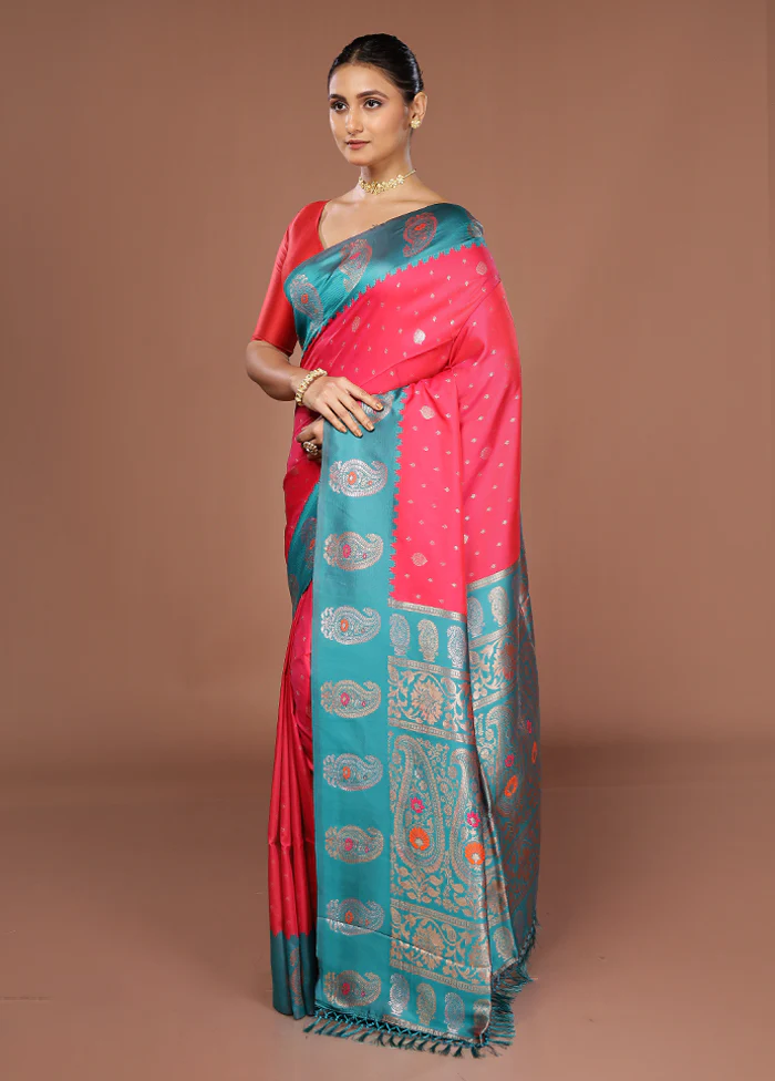 Pink Dupion Silk Saree With Blouse Piece - Image 4