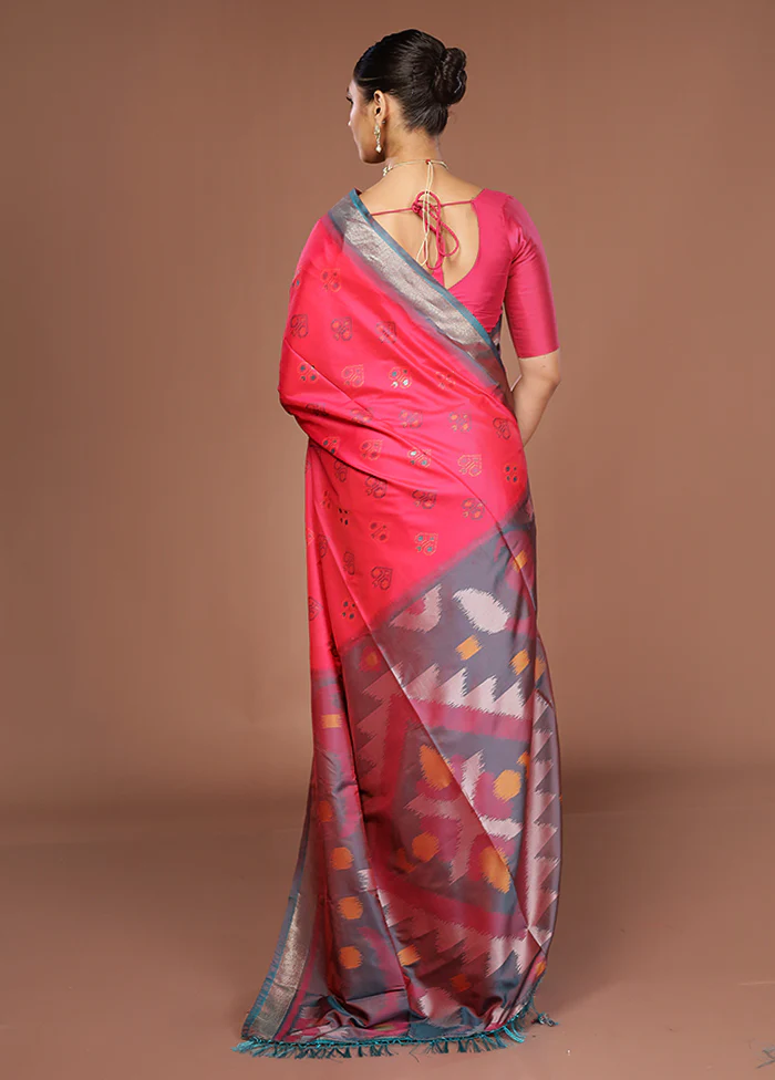 Pink Dupion Silk Saree With Blouse Piece - Image 3