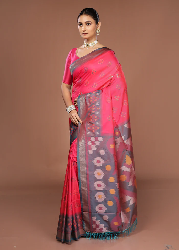 Pink Dupion Silk Saree With Blouse Piece - Image 4