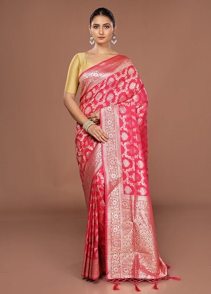 Pink Dupion Silk Saree With Blouse Piece - Image 2