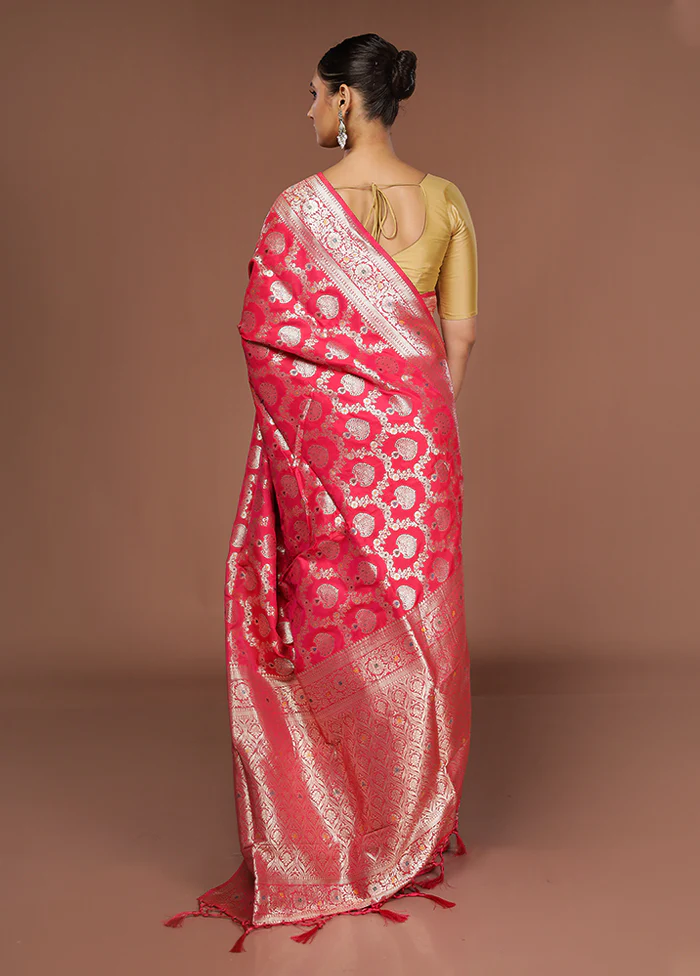 Pink Dupion Silk Saree With Blouse Piece - Image 3