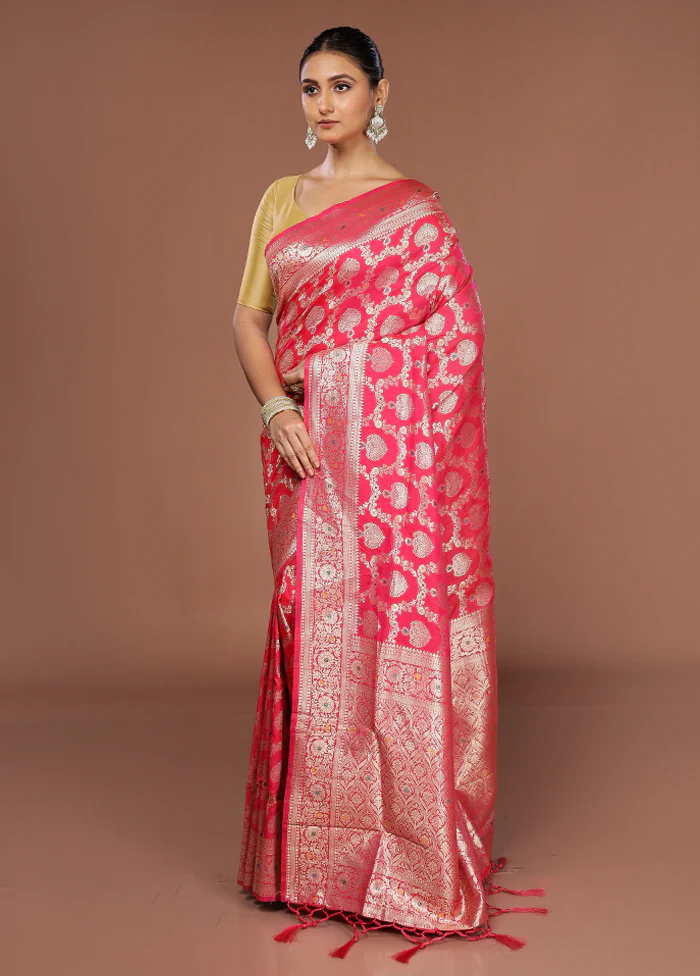Pink Dupion Silk Saree With Blouse Piece - Image 4