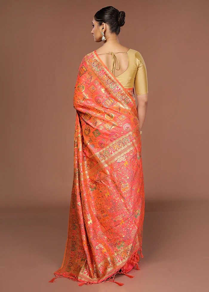 Pink Dupion Silk Saree With Blouse Piece - Image 3