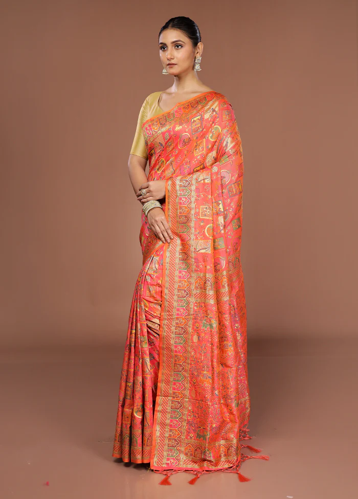 Pink Dupion Silk Saree With Blouse Piece - Image 4