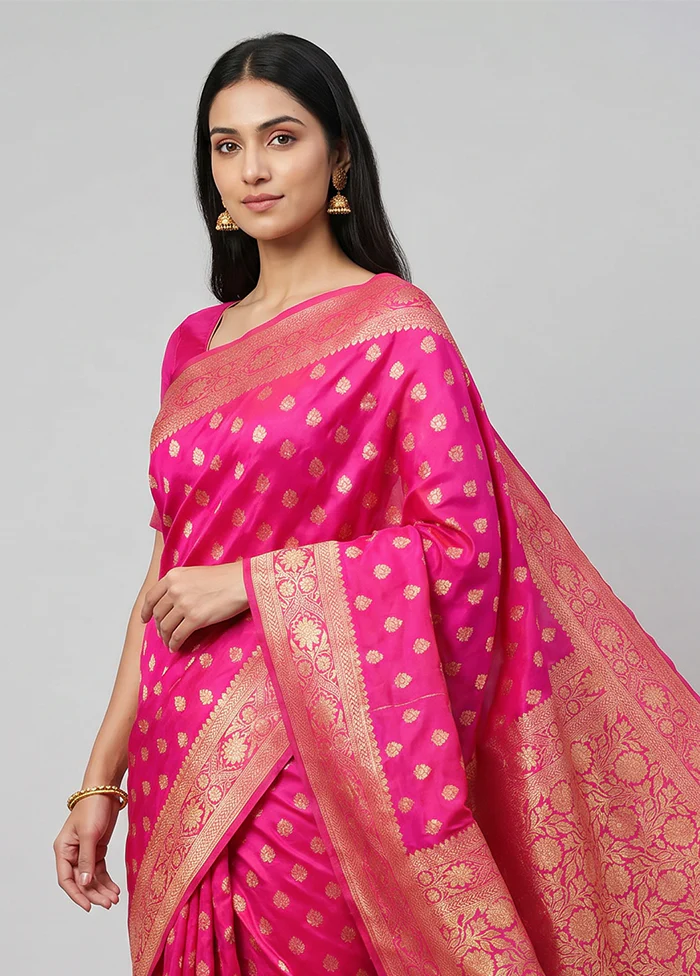 Pink Dupion Silk Saree With Blouse Piece - Image 2
