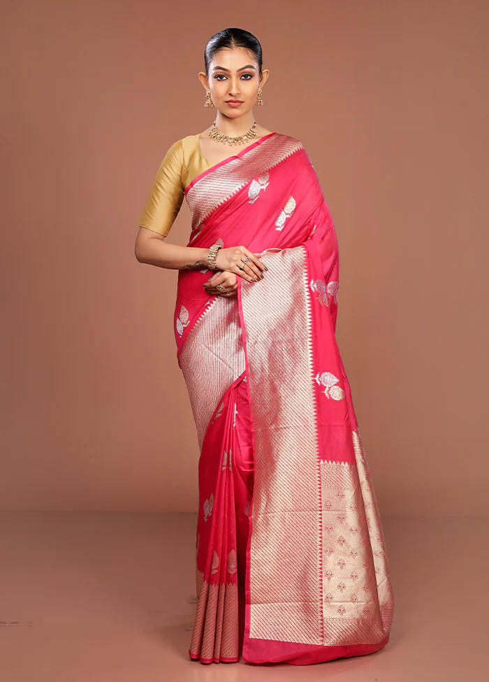 Pink Dupion Silk Saree With Blouse Piece - Image 2