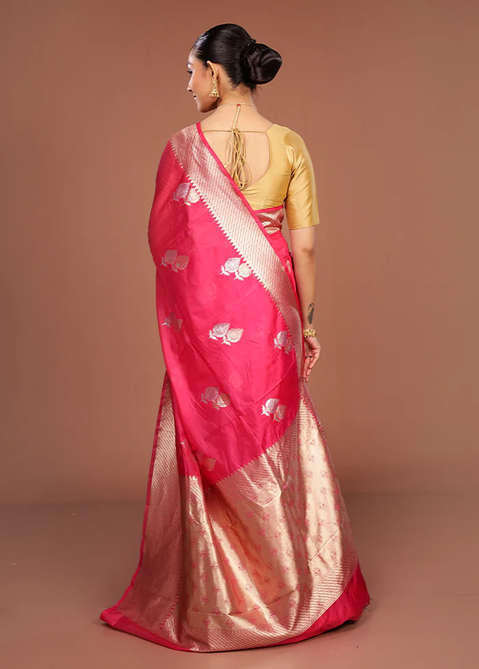 Pink Dupion Silk Saree With Blouse Piece - Image 3