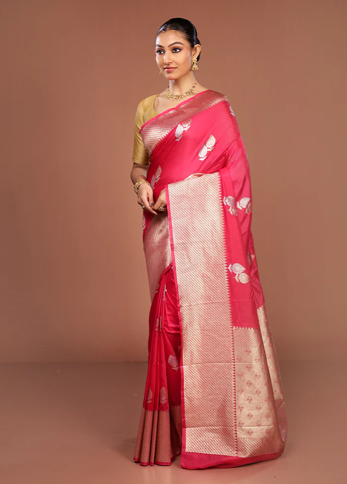 Pink Dupion Silk Saree With Blouse Piece - Image 4