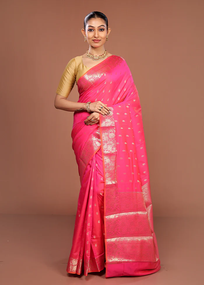 Pink Dupion Silk Saree With Blouse Piece - Image 2